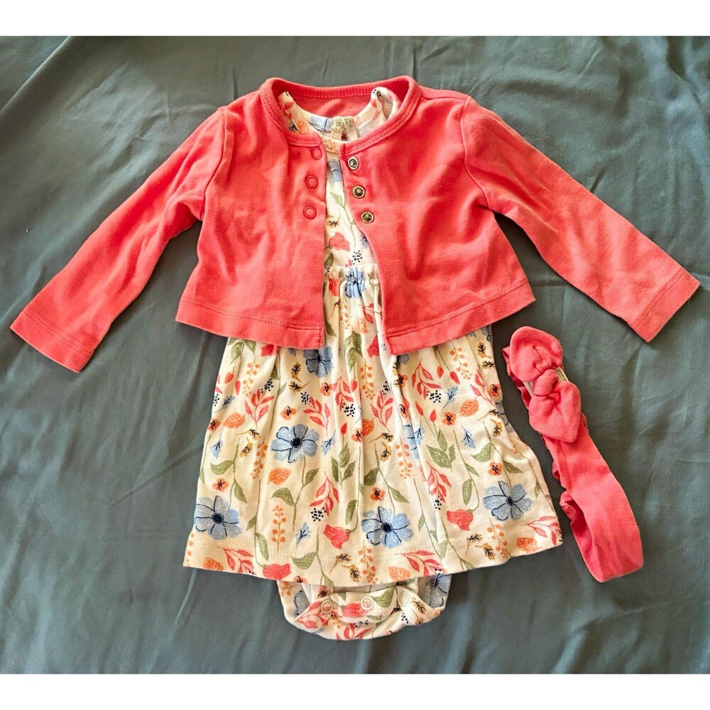 Carter's Child of Mine Girls 3-6M 3pc Floral Dress Cardigan Headband Set